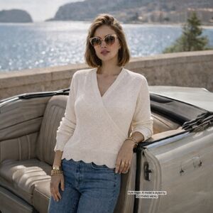 ANNA KAY New Ivory Knit Criss Cross Sweater | Made in France | Women’s Size M